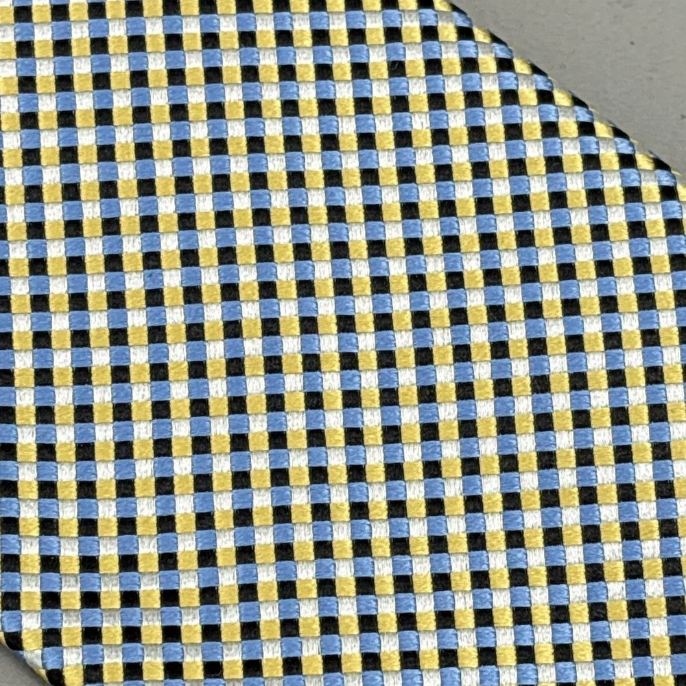 Charvet Place Vendome Silk Tie‎ Mens Blue Yellow Check Necktie France Luxury NEW